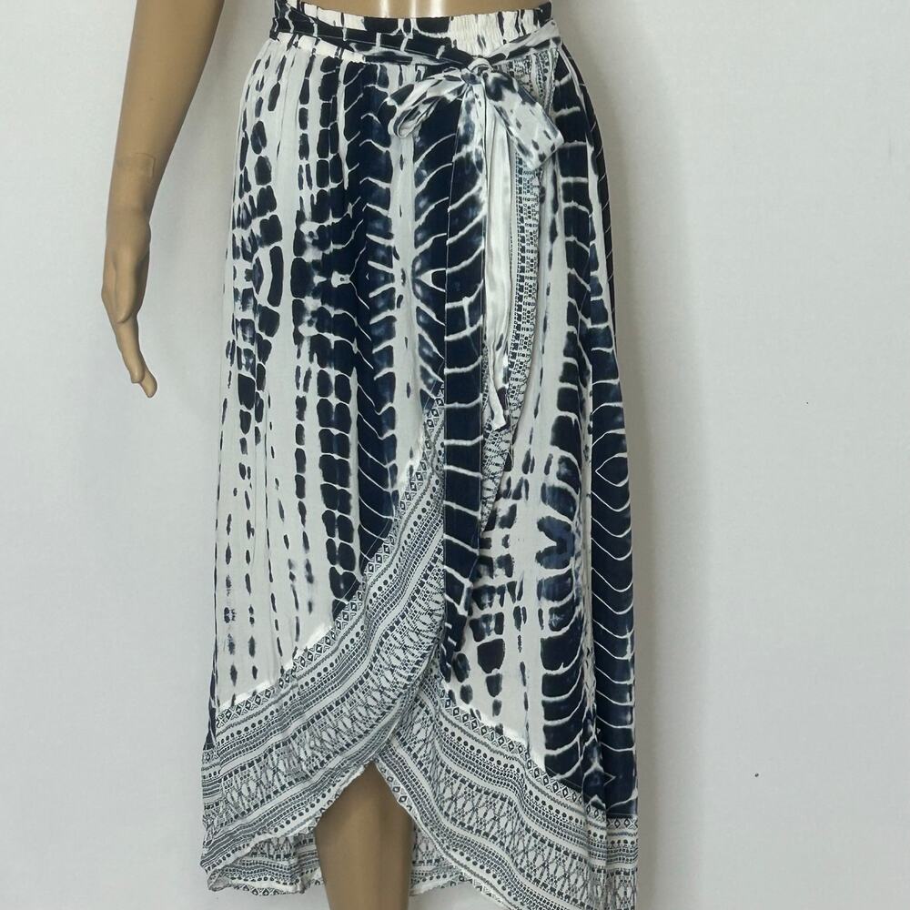 Spiaggia Dolce Skirt Small Navy White Tie Dye Wrap Style Midi Boho Rayon